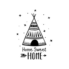 Home sweet home scandinavian style hand drawn poster. Vector illustration.