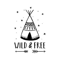 Wild and free scandinavian style hand drawn poster. Vector illustration. © chelovector