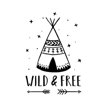 Wild and free scandinavian style hand drawn poster. Vector illustration.