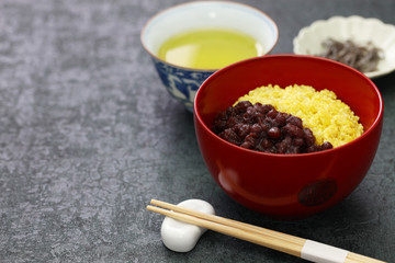 awa zenzai,  sweet adzuki red bean paste with boiled proso millet, japanese traditional dessert - obrazy, fototapety, plakaty