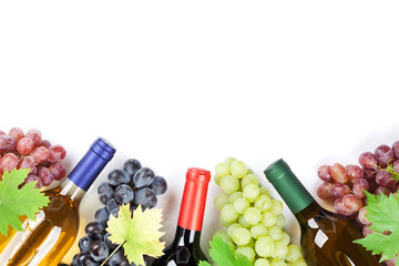 Wine and grapes. Isolated on white