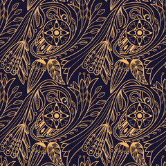 floral pattern. Yellow on black background.