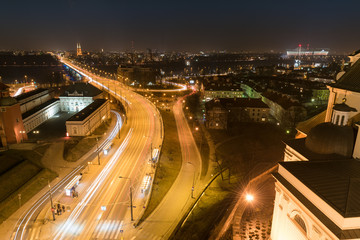 Fototapeta na wymiar Panorama of Warsaw at night with Vistula river, Poland