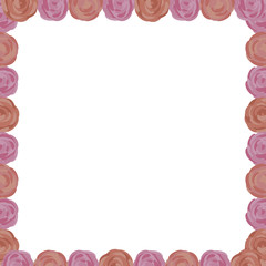 red and pink roses floral border isolated on the white background