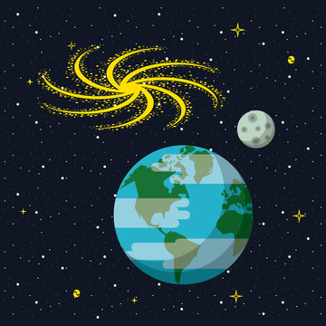 Earth in the space with moon vector illustration graphic design