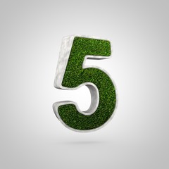 Fototapeta premium Number 5. Flowerbed with grass isolated on white background.