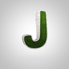 Letter J uppercase. Flowerbed with grass isolated on white background.