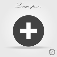 Obraz premium Plus icon from Primitive Round Buttons OverColor Set. This round flat button is drawn with white and gray colors on a white background.