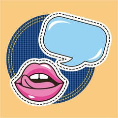 lips female tongue out speech bubble vector illustration