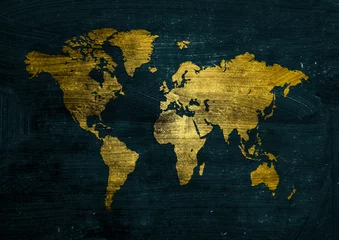 Poster Dark golden grunge world map © Racer57