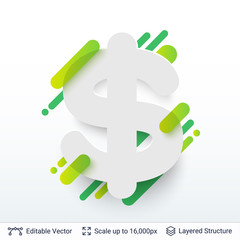 White badge dollar sign shaped sticker.