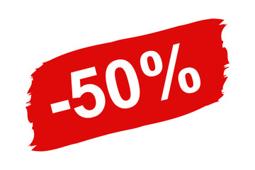 Red Discount Label 50 Percent - Brushstroke Set - Vector Illustration Isolated On White Background