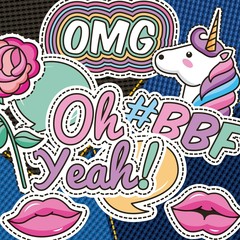 patches fashion omg bbf yeah lips bubbles decoration vector illustration