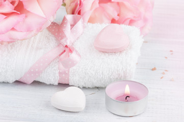 SPA organic products with roses, bath bombs