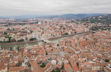 Fototapeta na wymiar Cityscape of Verona city, Italy. Aerial view
