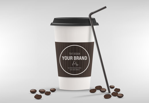 Coffee Cup Mockup with Espresso Bean Illustrations