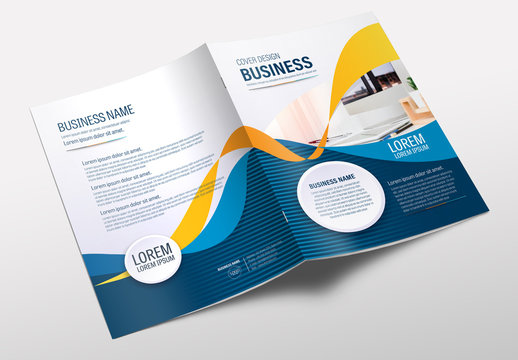 Brochure Cover Layout with Orange and Blue Ribbon Elements
