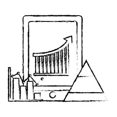 mobile bar graph arrow growth pyramid diagram financial vector illustration sketch design