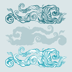 Hand drawn Blue water wave, abstract Sea background