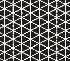 Hand drawn black and white ink striped seamless pattern. Vector grunge lattice texture. Monochrome brush  strokes lines background
