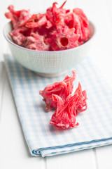 Candied hibiscus flower.