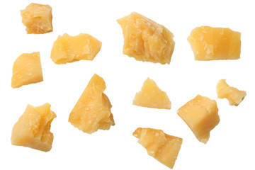parmesan cheese isolated on a white background top view