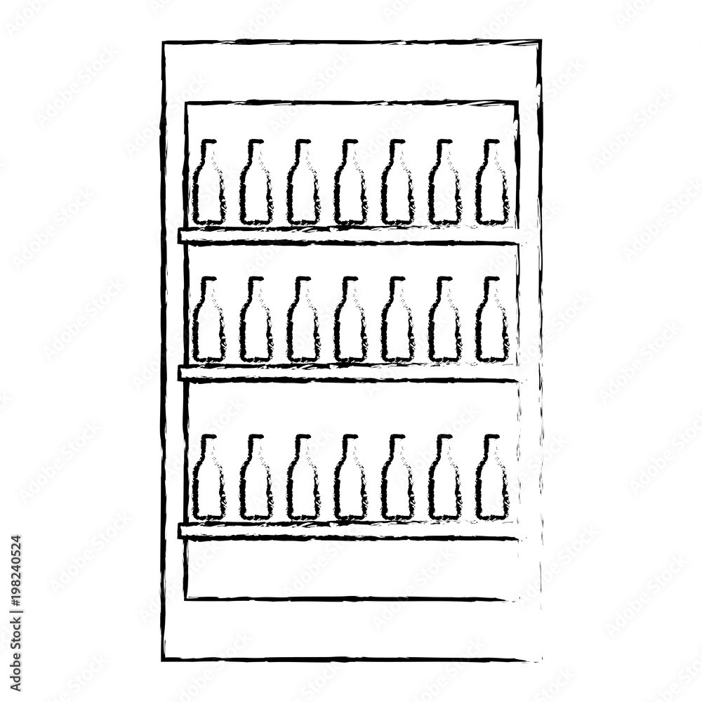 Sticker fridge with bottles drink beverages vector illustration vector illustration sketch design