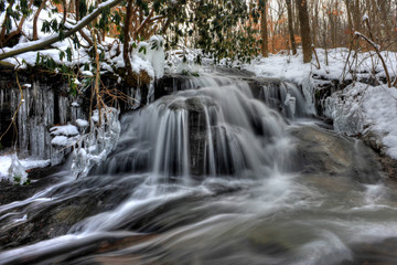 Small stream waterfall in winter