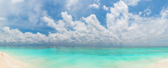 Panorama tropical beach and sea in Thailand with cloudy sky background