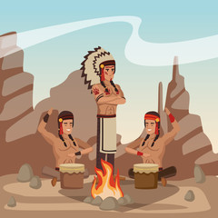 American indian tribe at village cartoon vector illustration graphic design