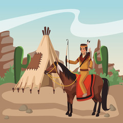 Indian riding horse at village cartoon vector illustration graphic design