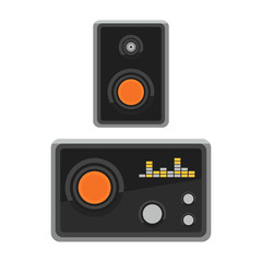 Acoustic sound system stereo flat vector music loudspeakers player subwoofer equipment technology.