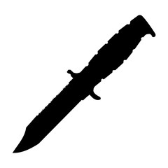 Simple, black combat knife silhouette. Isolated on white