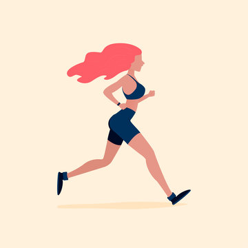 Running woman. Vector illustration in flat style