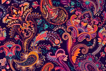 Fotobehang Colorful Paisley pattern for textile, cover, wrapping paper, web. Ethnic vector wallpaper with decorative elements © sunny_lion