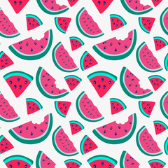 Summer seamless pattern. Seamless background with watermelon slices. Vector illustration.