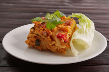 Lasagne with cauliflower on a table