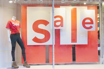 Shop Window Sale Sign Womens Clothes Red White Banner Shopping Mall
