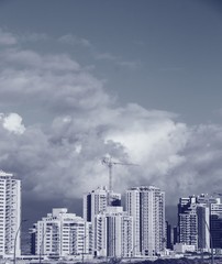 Fototapeta premium Urban high rise construction concept. View of New Neighborhood 