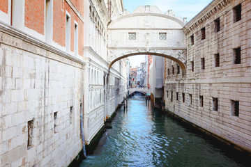 Fototapeta na wymiar Bridge of Sighs (Ponte dei Sospiri) across the Palace Canal (Rio di Palazzo). Venice, Italy.