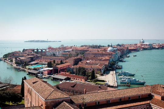 San Giorgio Maggiore. Venice, Italy. Beautiful old town on island and azure lagoon of Adriatic Sea.