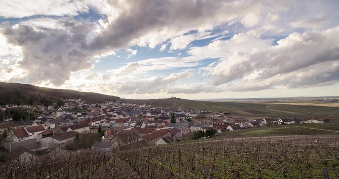 Time-laps of the spring Verzenay village's vineyards located in the Montagne de Reims subregion of Champagne, France