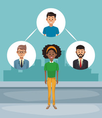 Young woman with contacts at city vector illustration graphic design