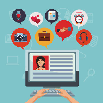 Checking social media profile from computer vector illustration graphic design