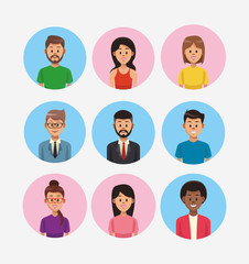 Womens and mens cartoons round symbols vector illustration graphic design