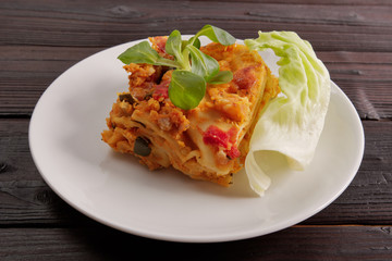 Lasagne with cauliflower on a table