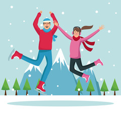 People happy on winter cartoons vector illustration graphic design