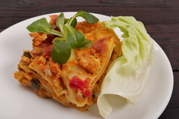 Lasagne with cauliflower on a table