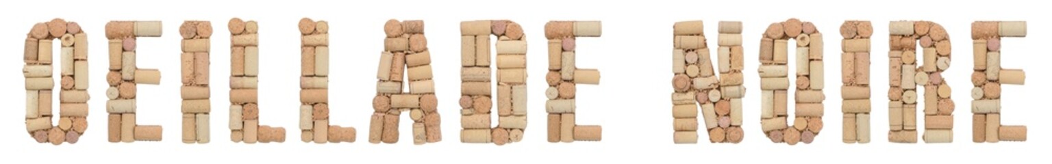 Grape variety Oeillade noire made of wine corks Isolated on white background