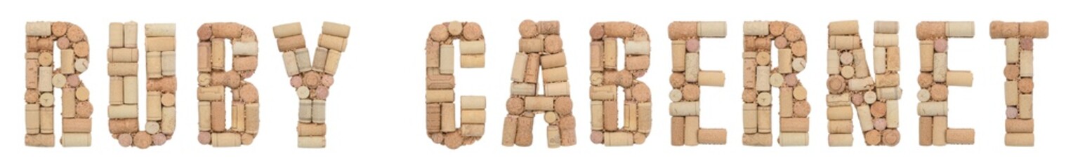 Grape variety Ruby Cabernet  made of wine corks Isolated on white background